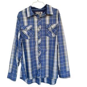 Realtree Shirt Mens 2XL Blue Yellow Plaid Long Sleeve Western Pearl Snap Cotton